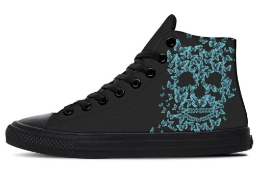 aqua butterfly skull high top canvas shoes