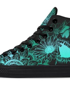 aqua skull and flowers high top canvas shoes