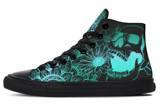 aqua skull and flowers high top canvas shoes