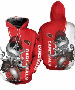 arizona cardinals jack skellington and zero 3d hoodie