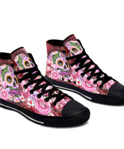 art flower pink skull high top shoes