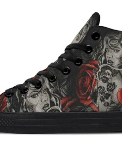 attractive and roses high top canvas shoes