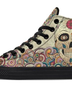 beige mandala and skull high top canvas shoes