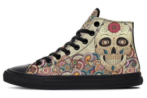 beige mandala and skull high top canvas shoes