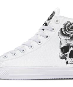 black and white skull and rose high top canvas shoes