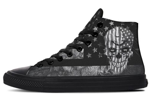 black and white skull flag high top canvas shoes