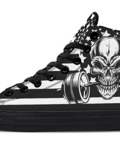 black and white stars skull high top canvas shoes