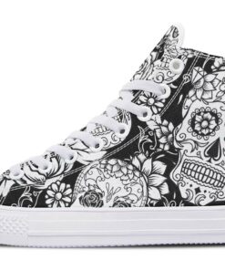 black and white sugar skull high top canvas shoes