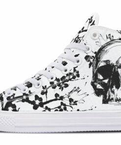 black on white cherry blossom skull high top canvas shoes