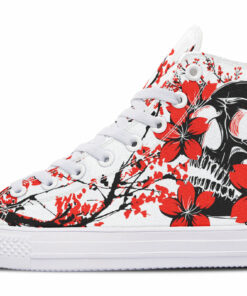 black skull red sakura high top canvas shoes