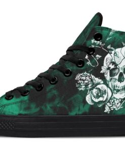 black tie dye skull and rose high top canvas shoes