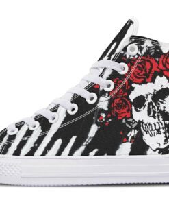 black white abstract skull and rose high top canvas shoes