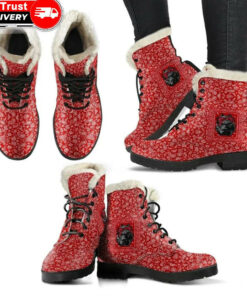 blood gang bulldog faux fur leather boots
