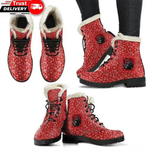 blood gang bulldog faux fur leather boots