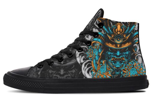 blue and gold kabuto mask high top canvas shoes