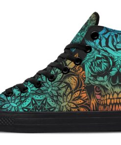 blue and orange coloration skull high top canvas shoes