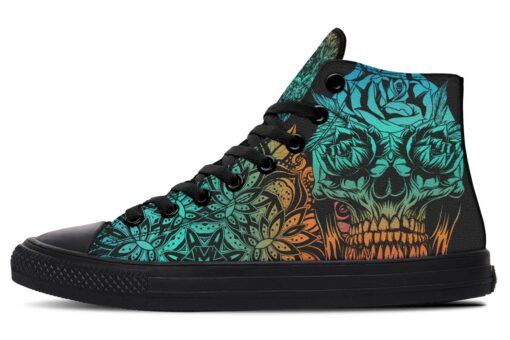 blue and orange coloration skull high top canvas shoes