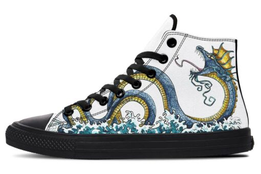 blue dragon in the water high top canvas shoes