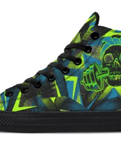 blue green dumbell skull high top canvas shoes