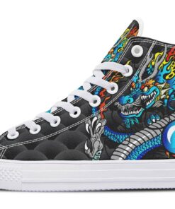 blue japanese dragon high top canvas shoes