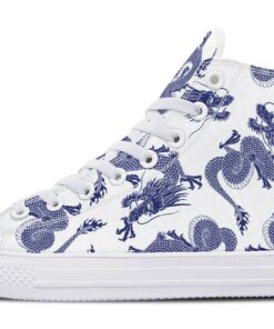 blue japanese dragon pattern high top canvas shoes