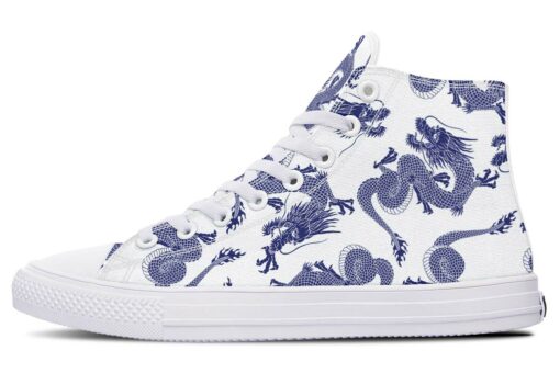 blue japanese dragon pattern high top canvas shoes
