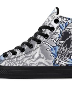 blue japanese skull high top canvas shoes