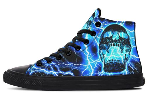 blue lighting skull high top canvas shoes