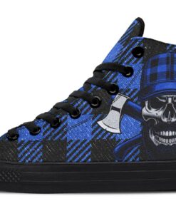 blue lumberjack skull high top canvas shoes