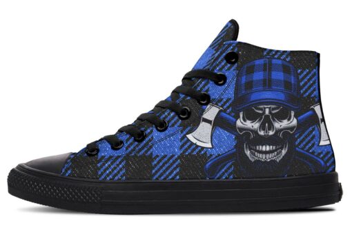 blue lumberjack skull high top canvas shoes