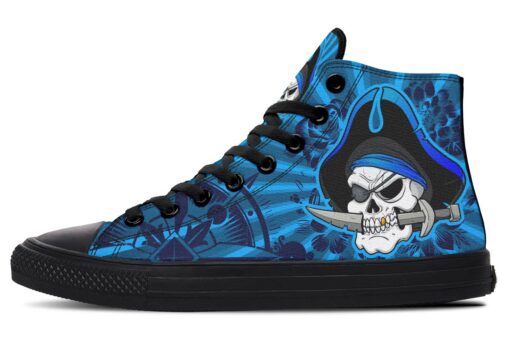 blue pirate skull high top canvas shoes