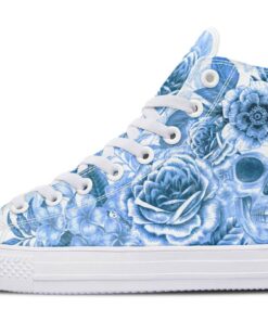 blue roses skull high top canvas shoes
