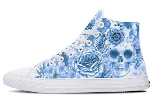 blue roses skull high top canvas shoes