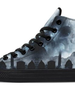 blue skull and tombstones high top canvas shoes