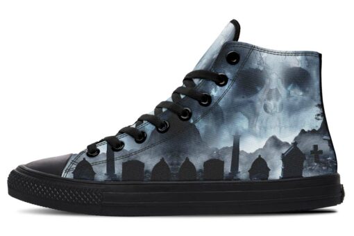 blue skull and tombstones high top canvas shoes