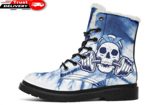 blue skull weights faux fur leather boots