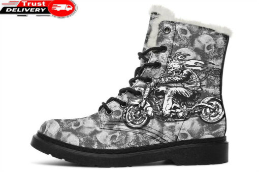 born to ride skull faux fur leather boots