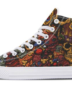brown skull drawing high top canvas shoes