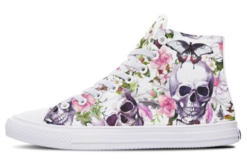 butterfly skull art high top canvas shoes