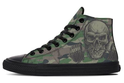 camo skull and weights high top canvas shoes