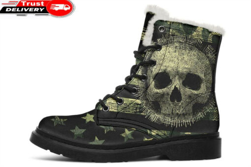 camo skull flag faux fur leather boots