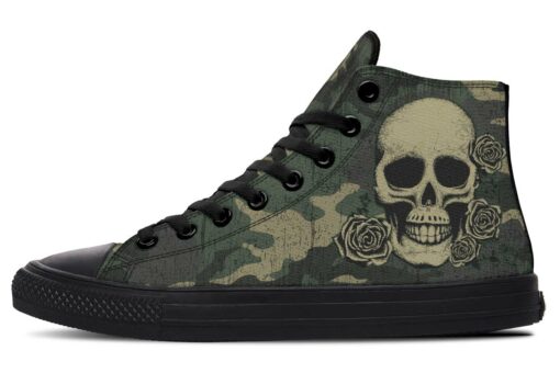 camo skull roses high top canvas shoes