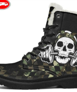 camo skull weights faux fur leather boots