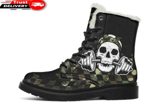 camo skull weights faux fur leather boots