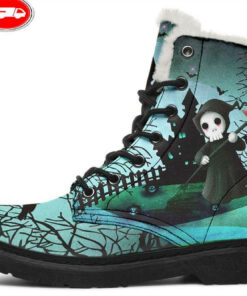 cartoon reaper faux fur leather boots