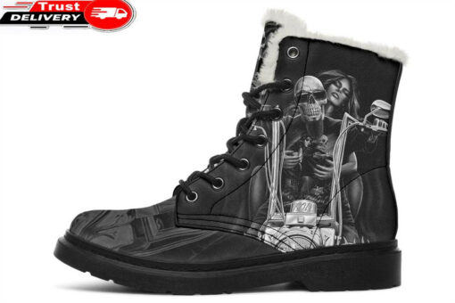 chopper skull faux fur leather boots