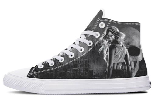 city woman and skull high top canvas shoes