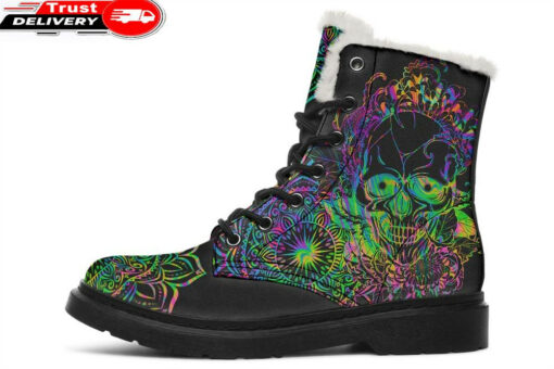 color boom skull faux fur leather boots