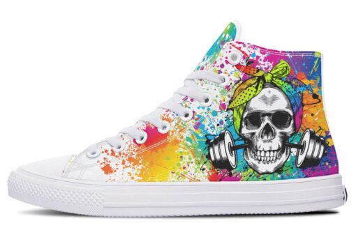 color explosion skull dumbbell high top canvas shoes