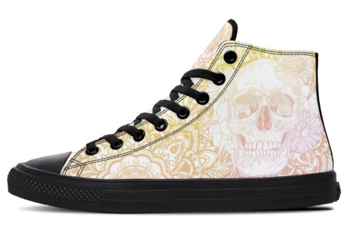 color skull and daisy flowers high top canvas shoes